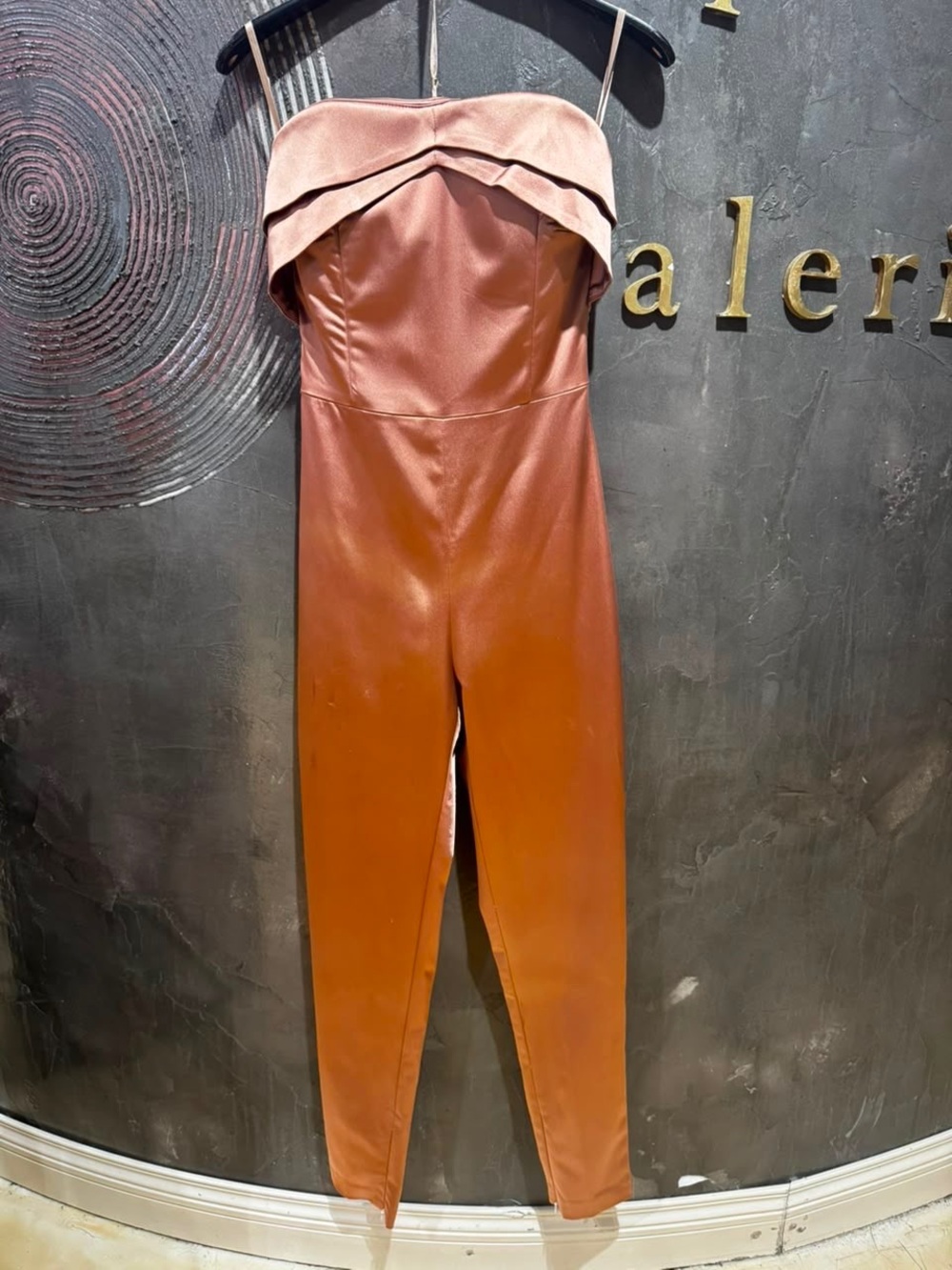 Elisabetta Franchi Strapless Rust Satin Jumpsuit